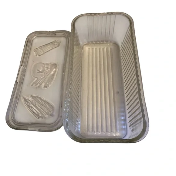 VTG Federal Glass Clear Refrigerator Storage Dishes/Lids Vegetable USA Set of 2 - Picture 7 of 9